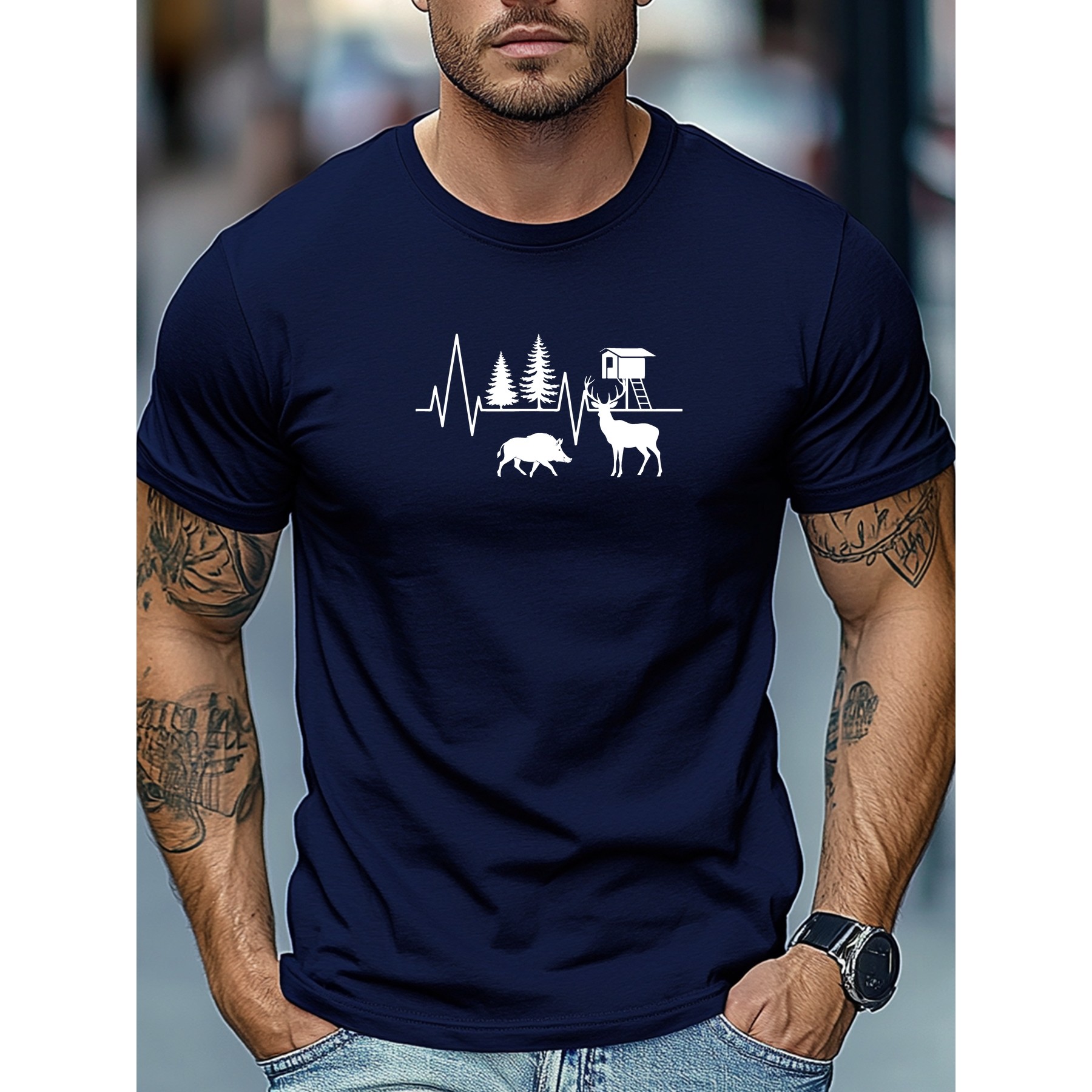 Outdoor Hunting Graphic Tees - Koszulka męska z grafiką pulsującego serca,