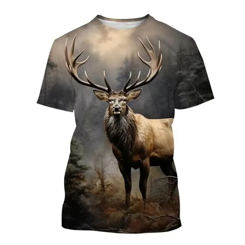 Deer 3D Printing T-shirt Funny – Outdoor Hunting Graphic Tees recenzja i cena