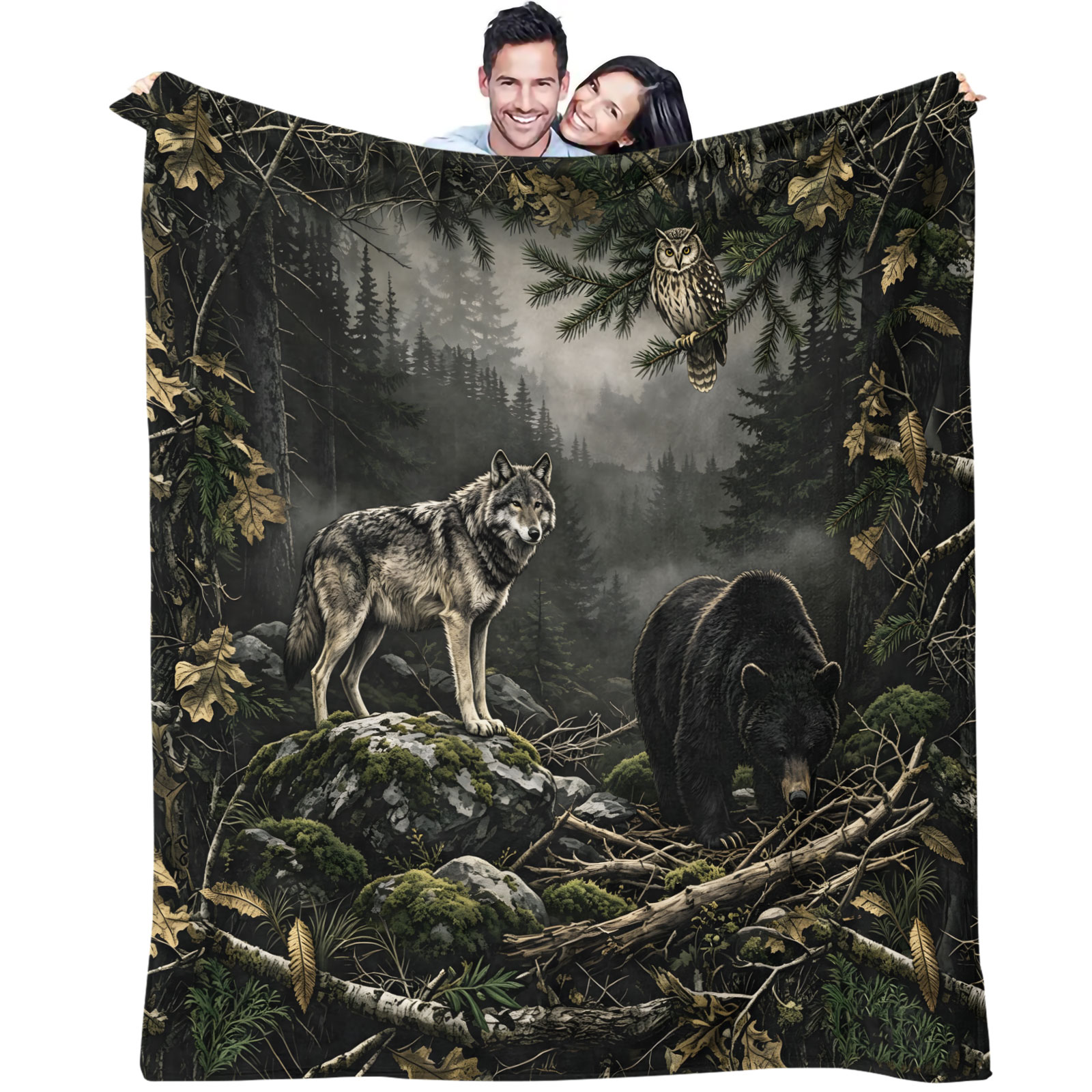 Koc Flanelowy z Motywem Lasu,  – Hunting And Camping In Forest recenzja i cena